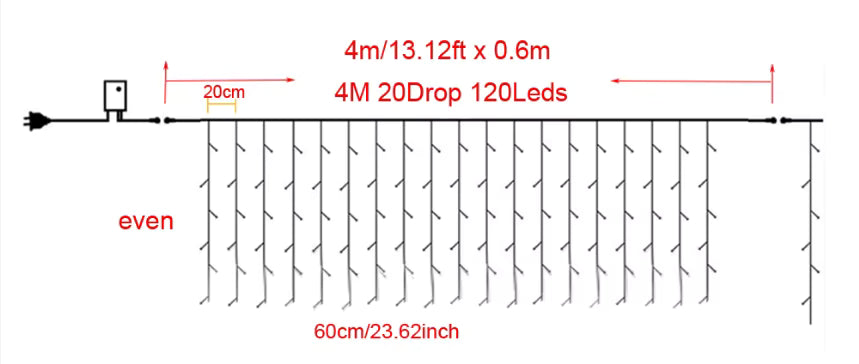 Trendbay 24M × 0.6M Warm White Icicle Curtain LED Lights – 220V
