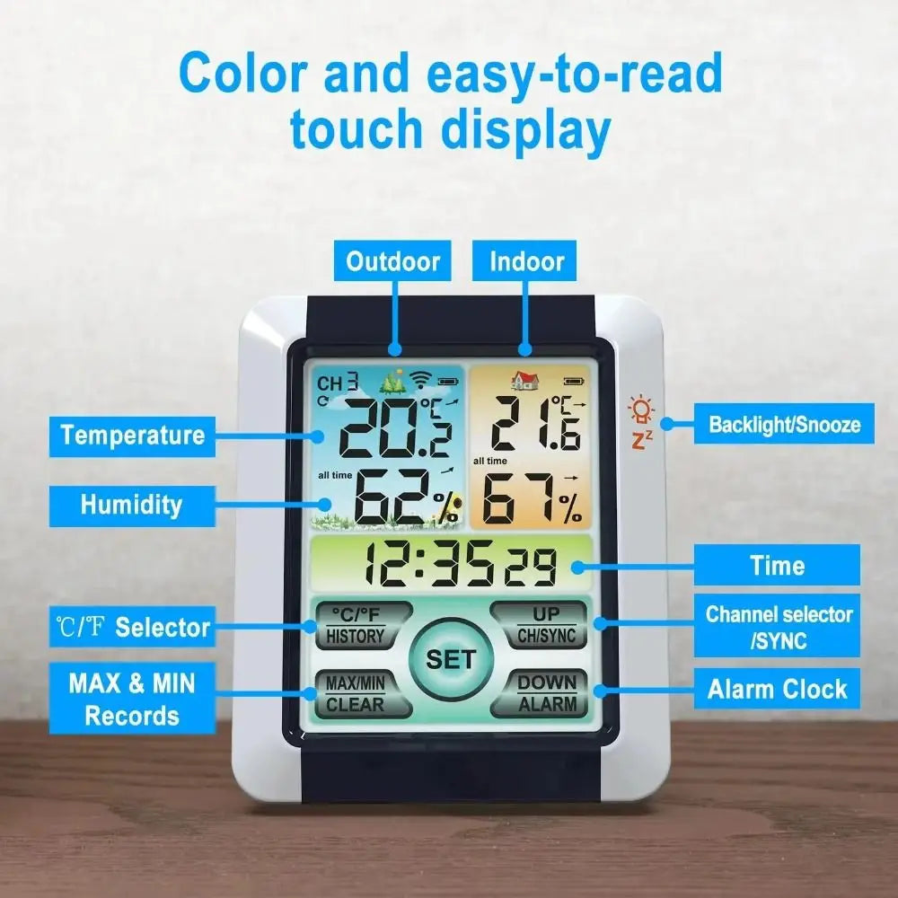 Trendbay Digital Weather Station – Wireless Temp & Humidity Meter with Touch Display