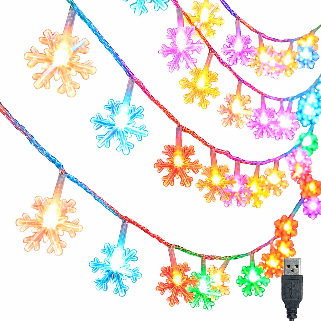 Trendbay Multicolor LED Snowflake String Lights USB-Powered