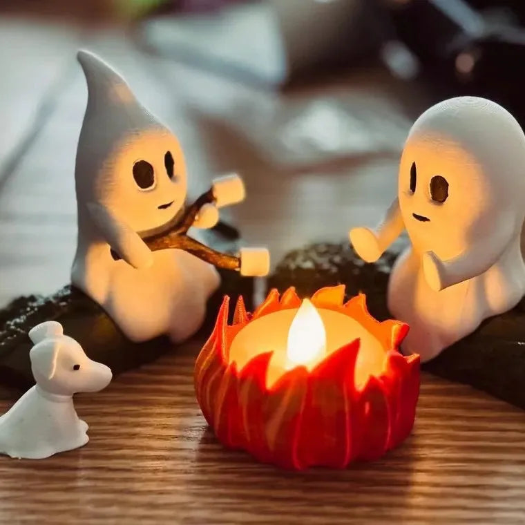 Trendbay 1 Set Halloween Ghost Campfire Decor with Dog & Cat Figures
