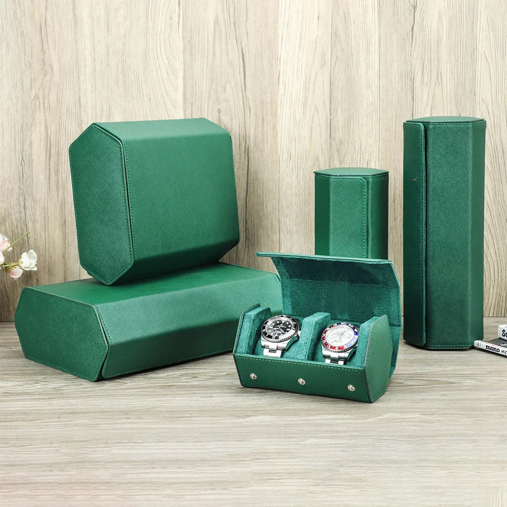 Trendbay 6-Slot Genuine Leather Watch Roll – Hexagon Watch Storage & Travel Display Case