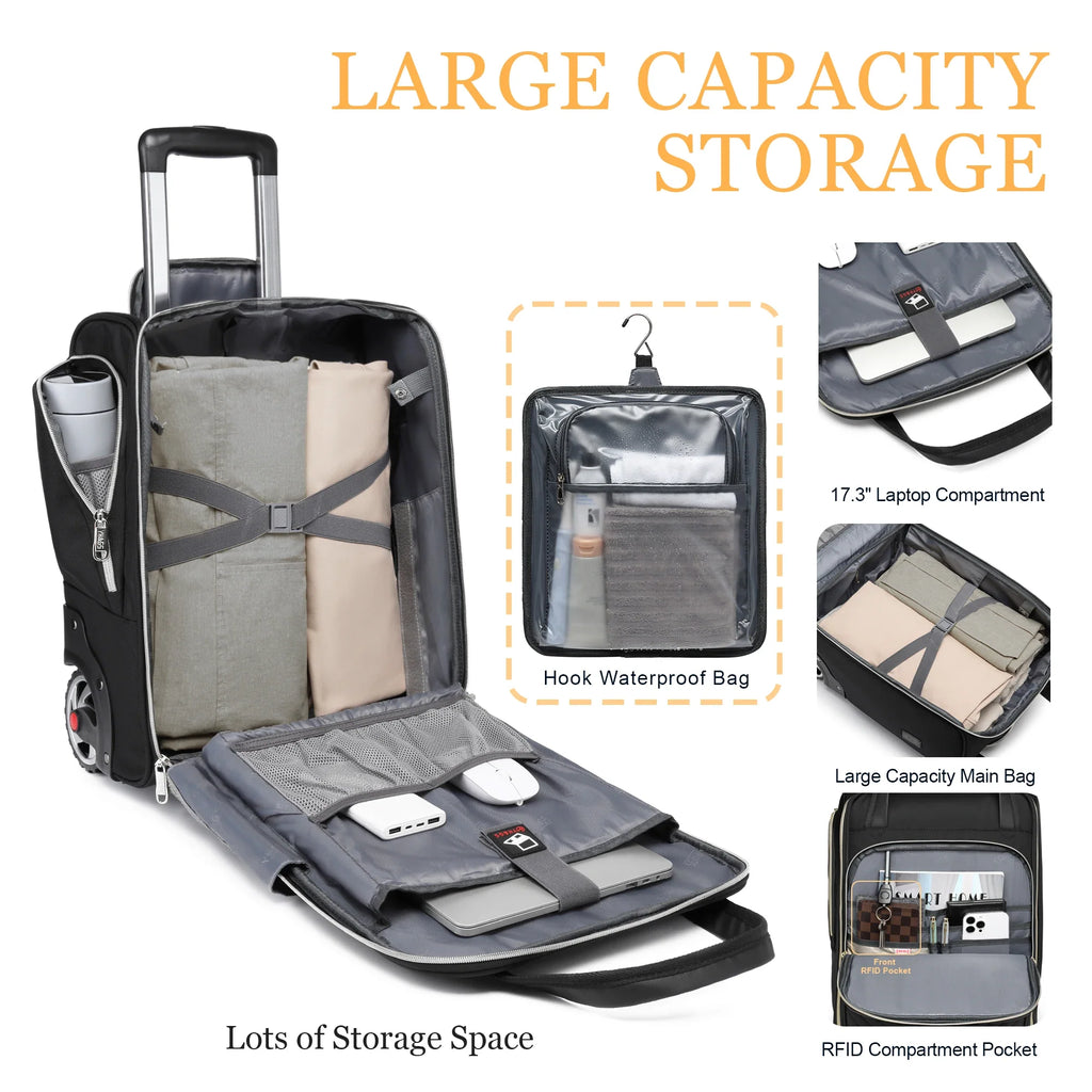 Trendbay 18-Inch Rolling Laptop Trolley Bag – Softside Carry-On Business Travel Briefcase