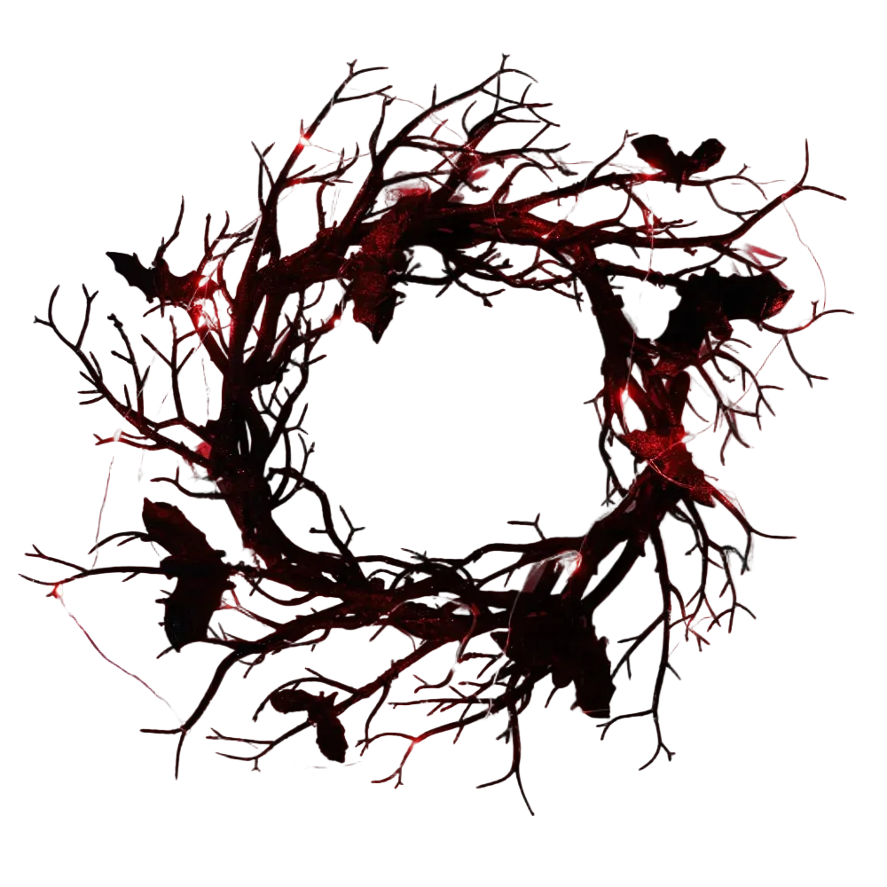 Trendbay 45cm Halloween Artificial Bat Branch Wreath with LED Light