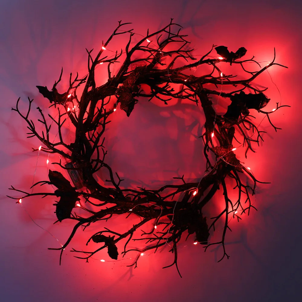 Trendbay 45cm Halloween Artificial Bat Branch Wreath with LED Light