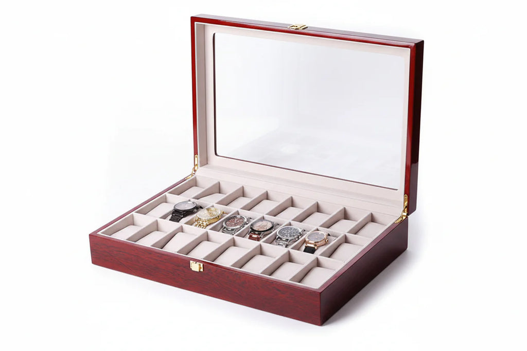 Trendbay 24-Slot Wooden Watch Storage Box – Large Capacity Watch & Jewelry Organizer Display Case