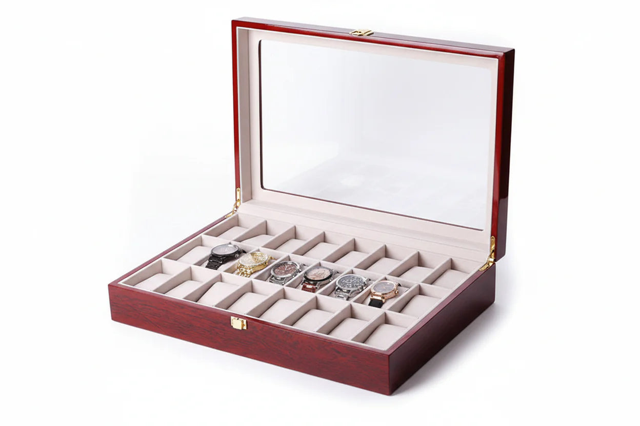 Trendbay 24-Slot Wooden Watch Storage Box – Large Capacity Watch & Jewelry Organizer Display Case