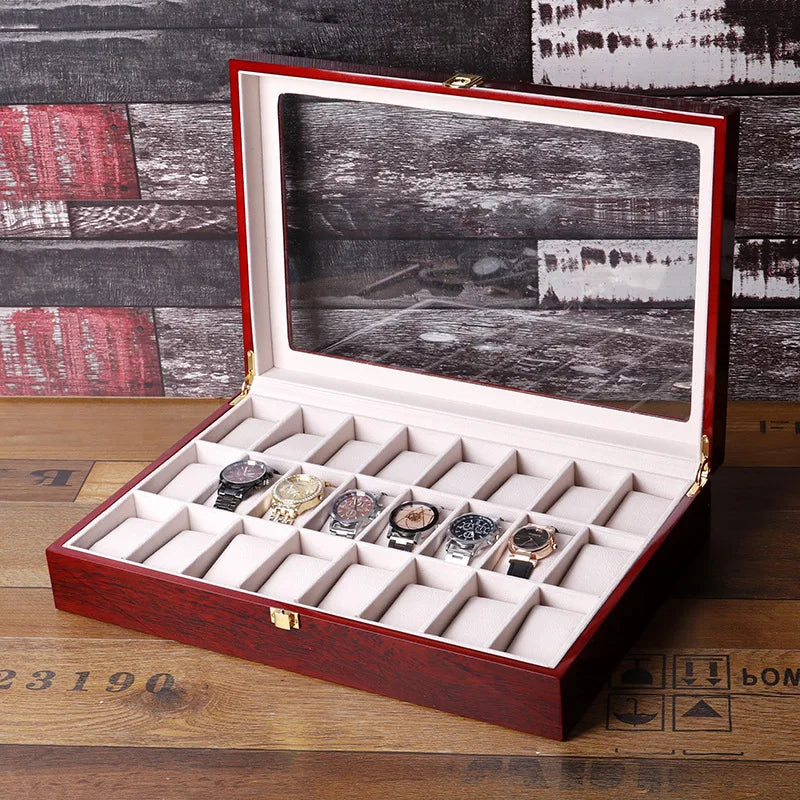 Trendbay 24-Slot Wooden Watch Storage Box – Large Capacity Watch & Jewelry Organizer Display Case
