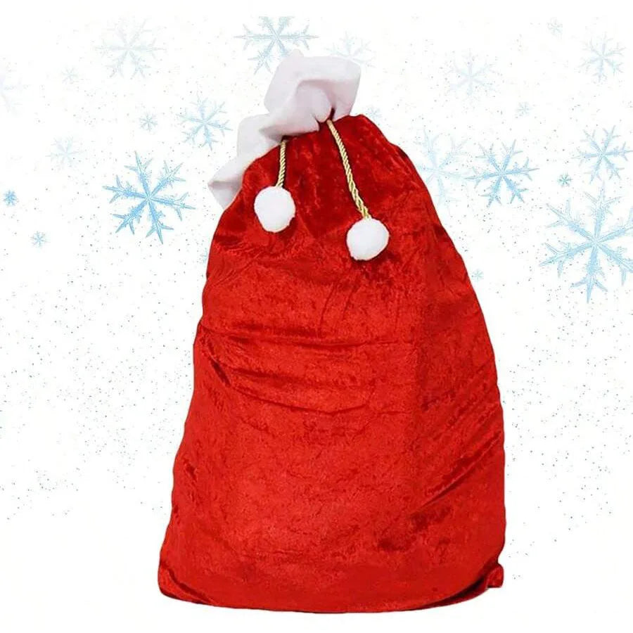 Trendbay Large Red Velvet Christmas Gift Bag with White Pompom