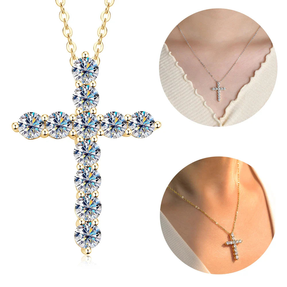Trendbay 14K Gold Filled Moissanite Cross Pendant Necklace – D Color Round Moissanite with GRA Certificate