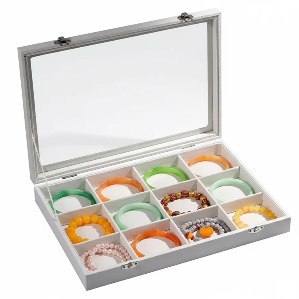 Trendbay Ice Velvet Jewelry Organizer Box – 12-Grid Storage Case with Clear Lid for Rings, Earrings & Bracelets