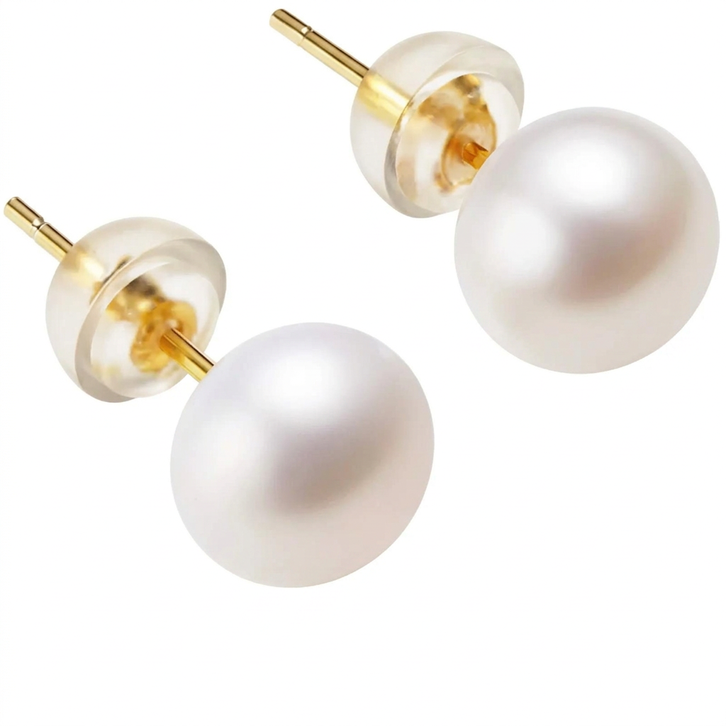 Trendbay White Freshwater Pearl Stud Earrings 925 Sterling Silver 5–5.5 mm