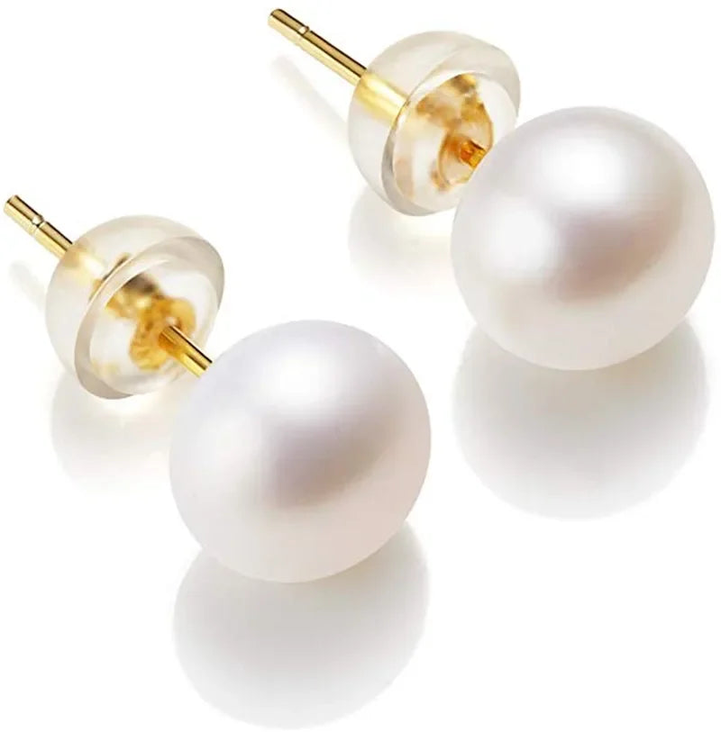 Trendbay White Freshwater Pearl Stud Earrings 925 Sterling Silver 5–5.5 mm
