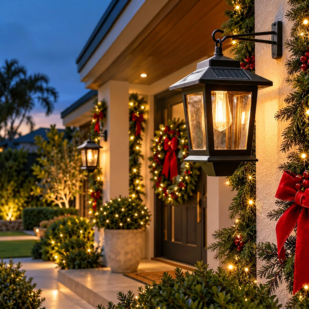 Trendbay 2-Pack Solar Outdoor Black Wall Lanterns Warm White LED