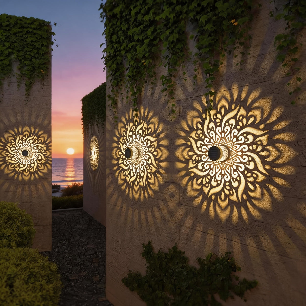 Trendbay 4pcs Solar Mandala Garden Lights – Warm White