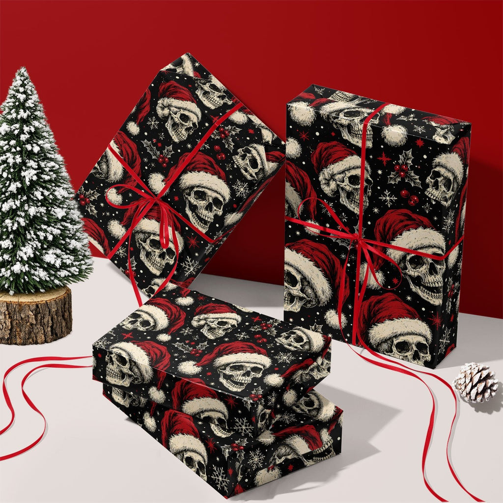 Trendbay Black Christmas Skull Gift Wrapping Paper Poinsettia 17.7 × 118 Inches