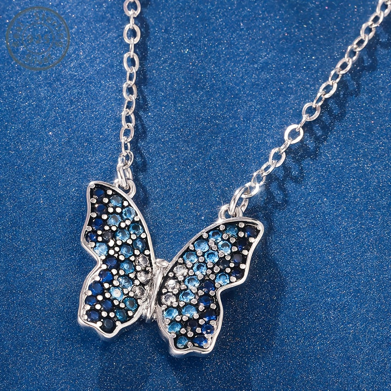 Trendbay 925 Sterling Silver Blue Butterfly Pendant Necklace with 5A Zirconia – Elegant Women's Jewelry Gift Set