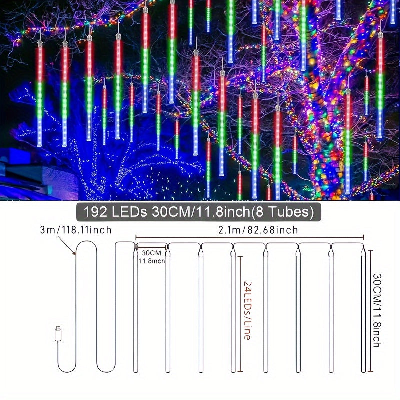 Trendbay 192-LED USB Meteor Shower Lights 8-Tube Multicolor