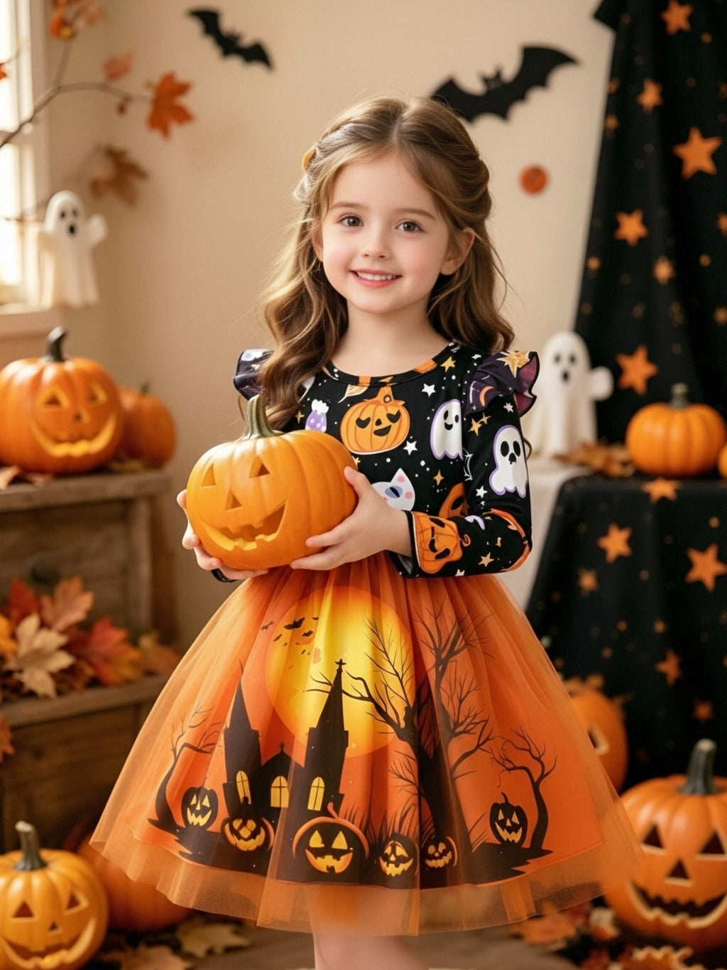 Trendbay Girls’ Orange Halloween Dress Ages 5–6y