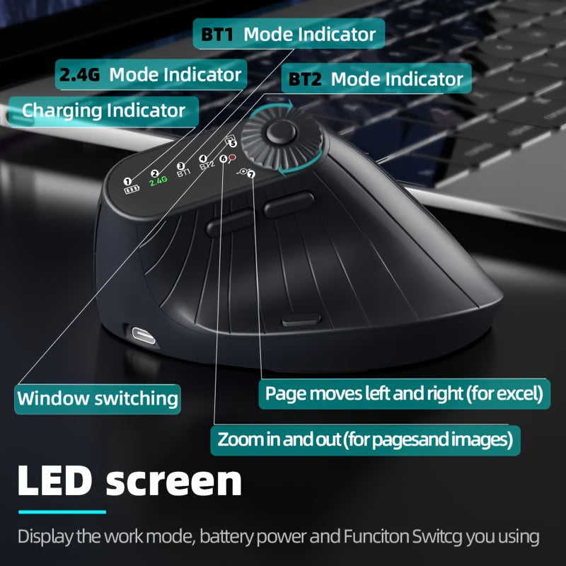Trendbay Vertical Ergonomic Wireless Mouse LED Screen
