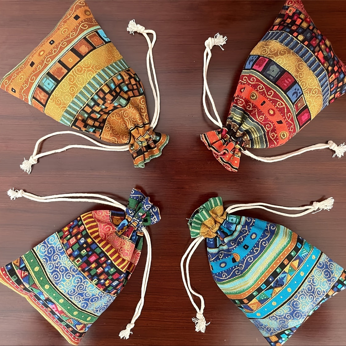 Trendbay 24Pcs Egyptian Ethnic Style Jewelry Pouches – Striped Fabric