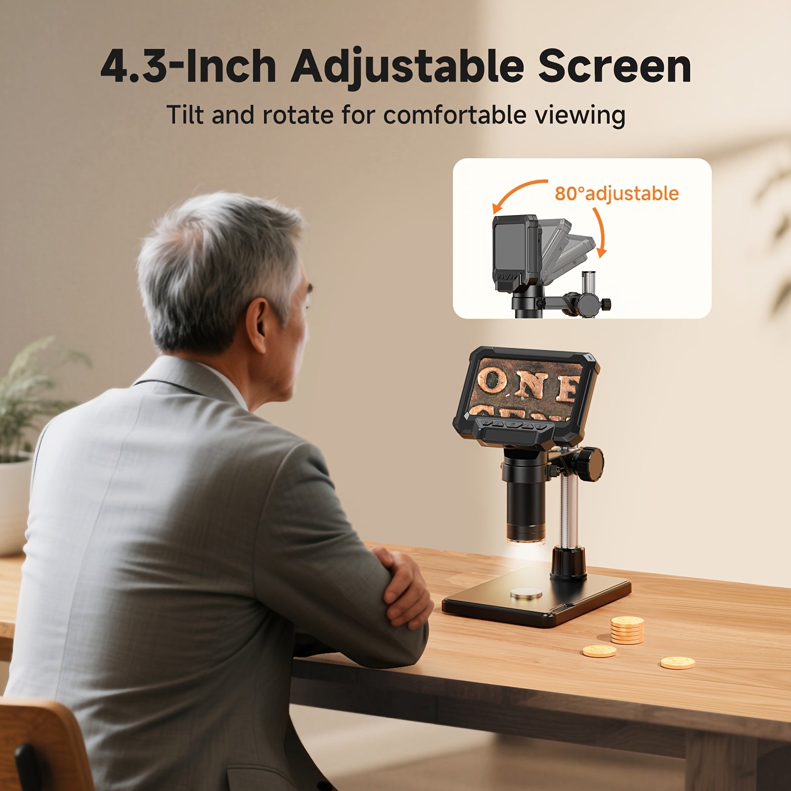 Trendbay 10.92cm IPS Digital Microscope – 1000X 1080P Coin Microscope with 8 LED Lights & PC Compatibility