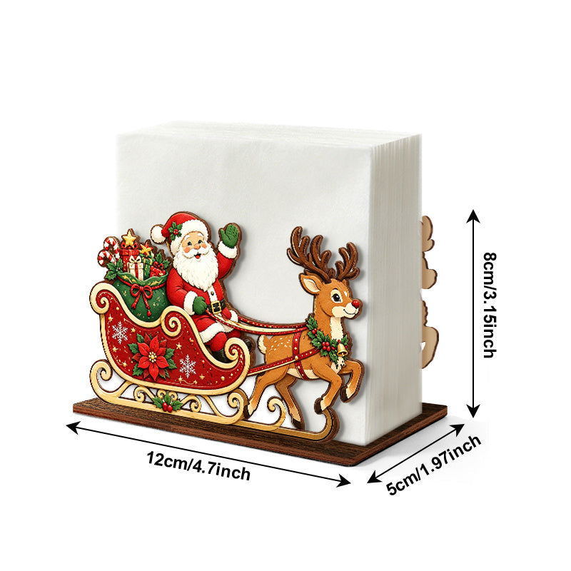 Trendbay Wooden Santa Sleigh Reindeer Christmas Napkin Holder