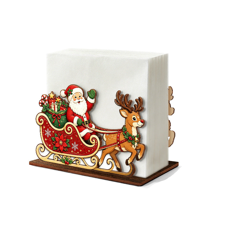Trendbay Wooden Santa Sleigh Reindeer Christmas Napkin Holder