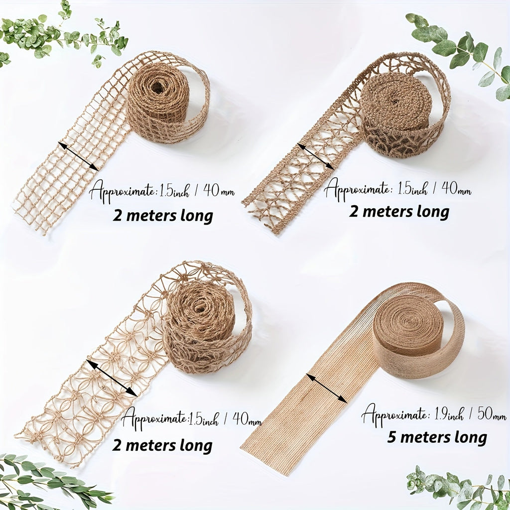 Trendbay 4-Roll Natural Hemp Rope Lace Net Ribbon 1.97-Inch