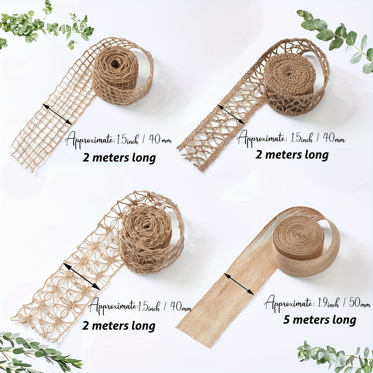 Trendbay 4-Roll Natural Hemp Rope Lace Net Ribbon 1.97-Inch