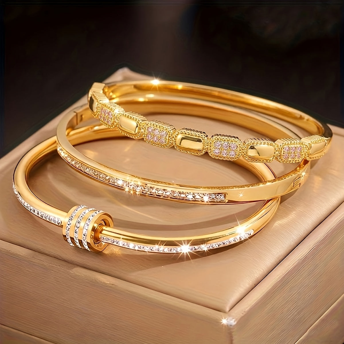 Trendbay 3-Piece Stainless Steel Beaded Bracelet Set – Copper-Plated Fashion Jewelry for Women
