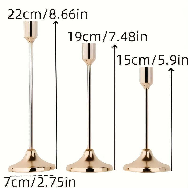 Trendbay 3-Piece French Golden Metal Candle Holder Set – Decorative L-Shaped