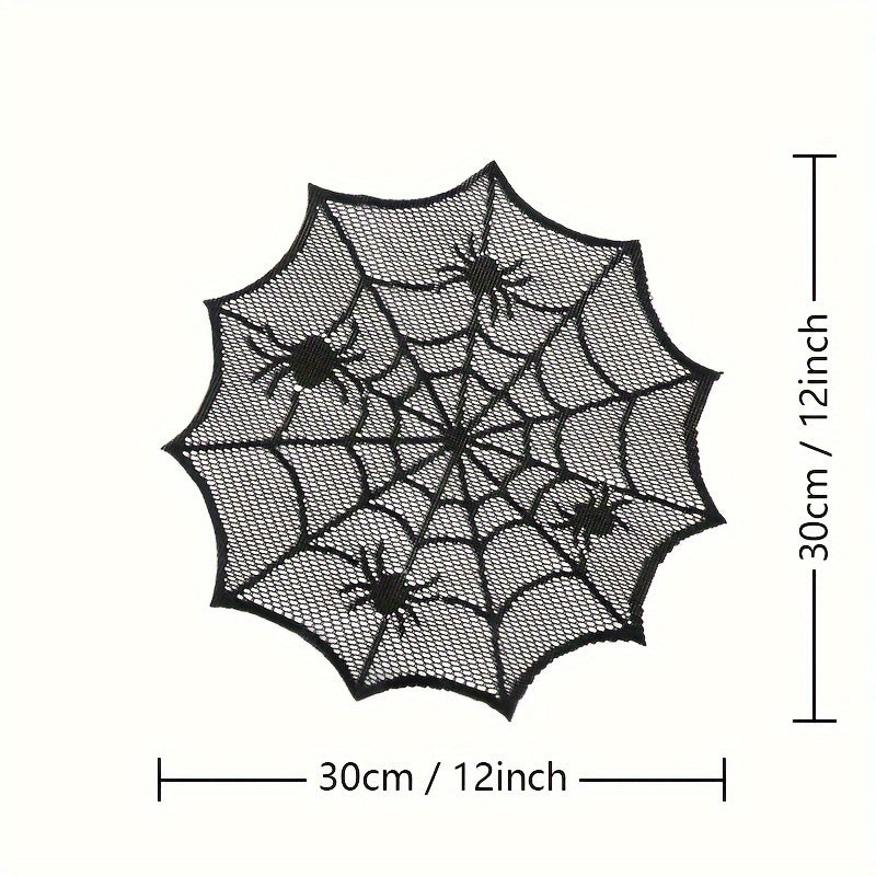 Trendbay 4-Piece Black Lace Halloween Placemats – 30 × 30CM Round Polyester