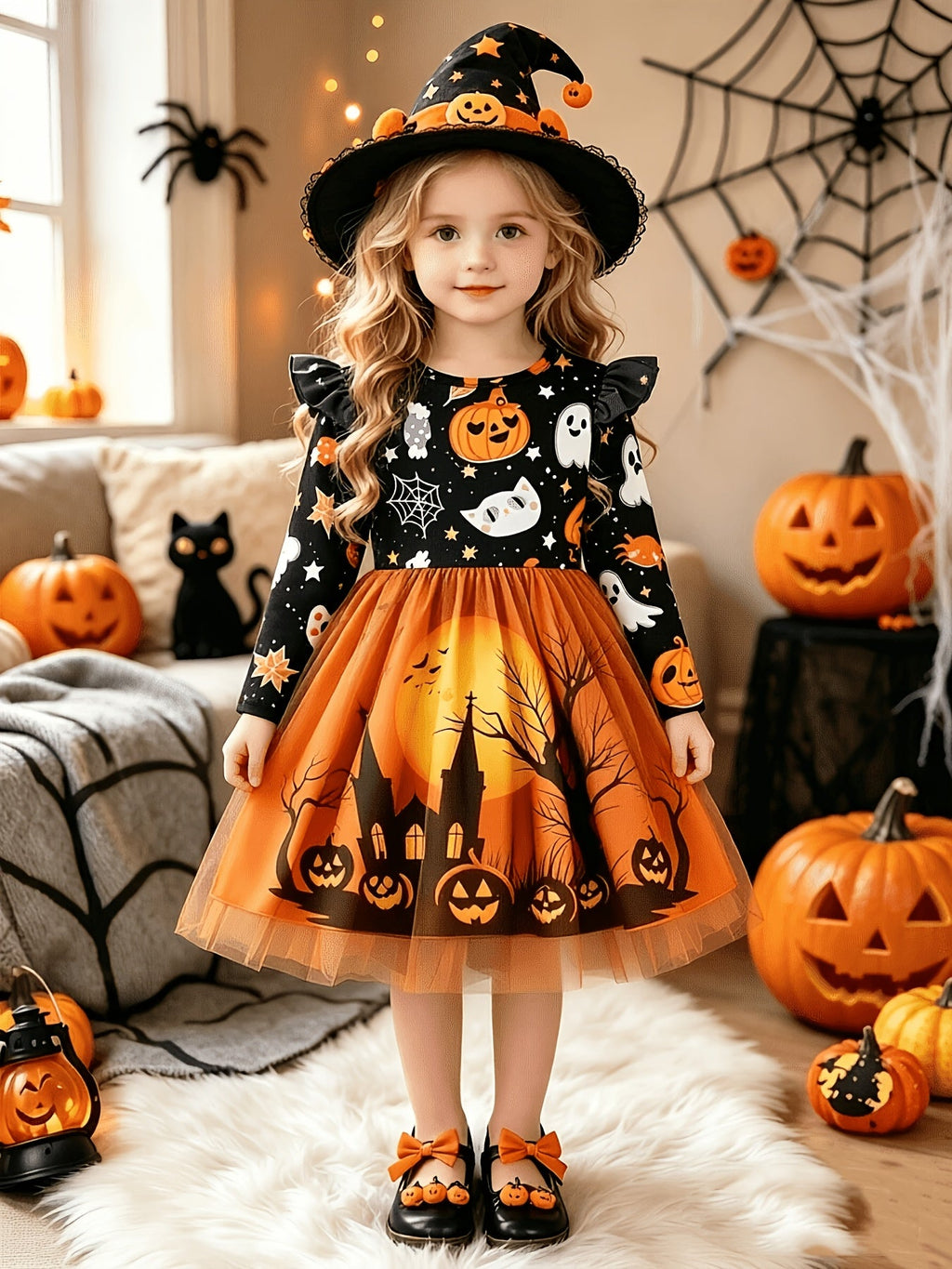 Trendbay Girls’ Orange Halloween Dress Ages 5–6y