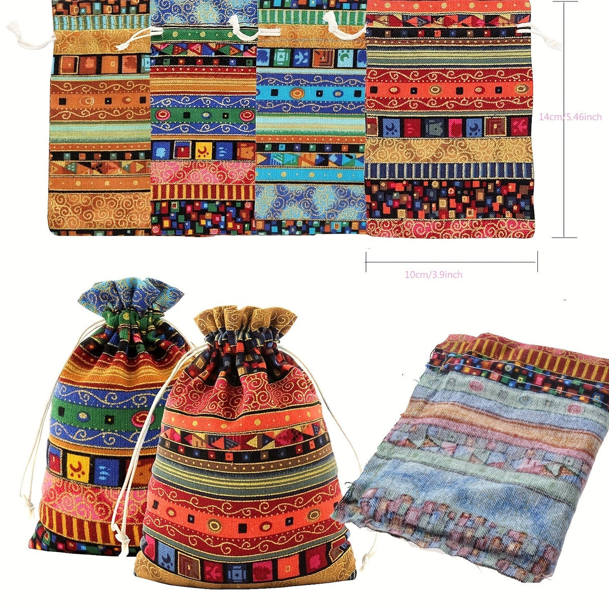Trendbay 24Pcs Egyptian Ethnic Style Jewelry Pouches – Striped Fabric