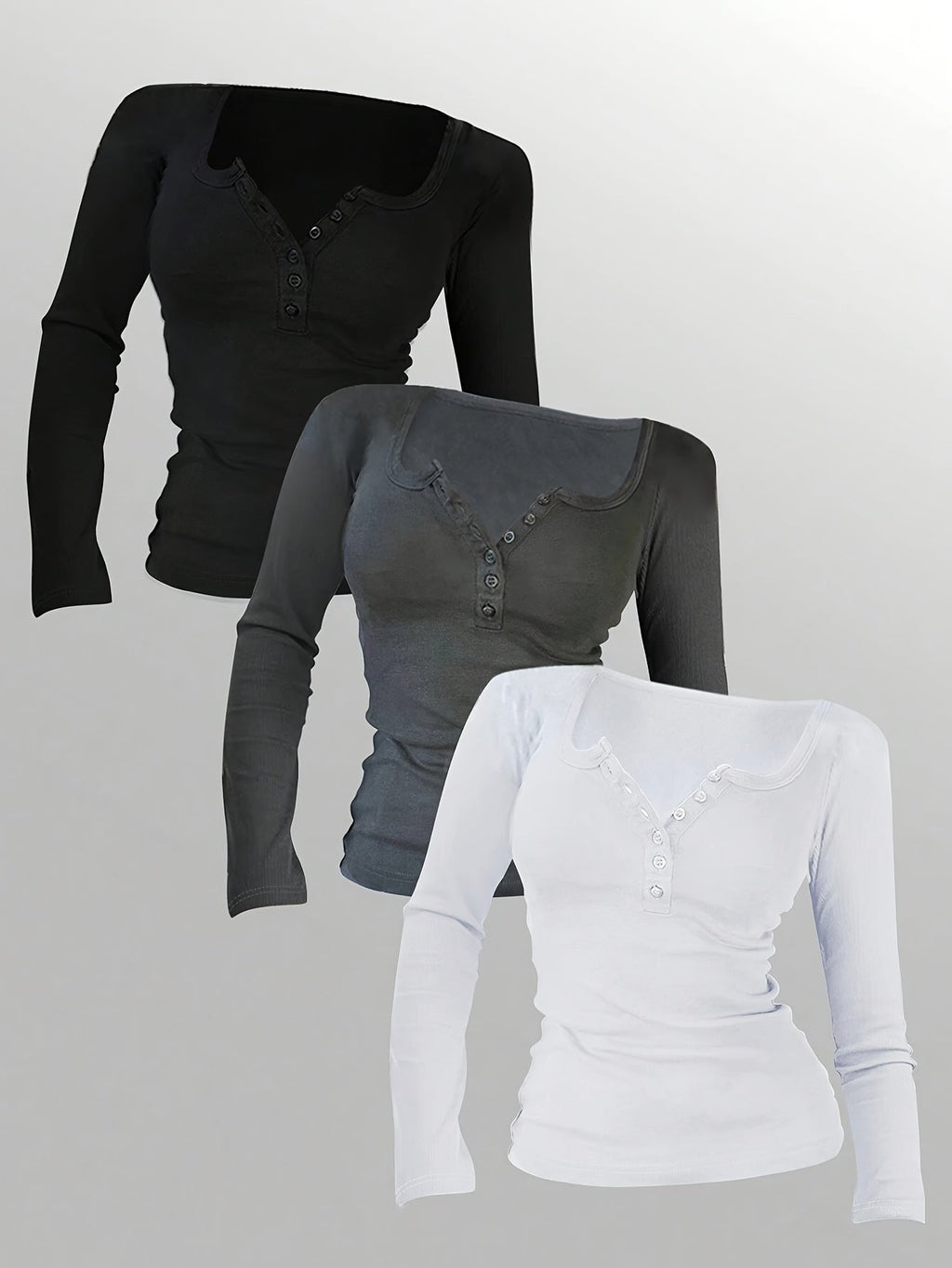 Trendbay 3-Piece Women's Button-Up Long Sleeve T-Shirt Set