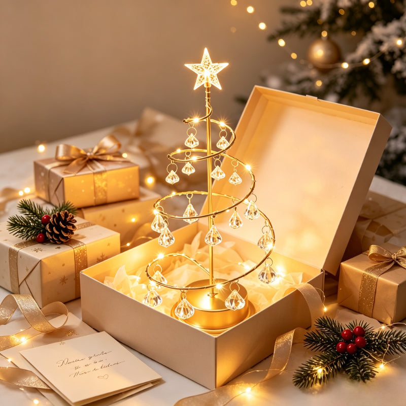 Trendbay LED Christmas Tree Lamp Warm Light Spiral Golden Metal