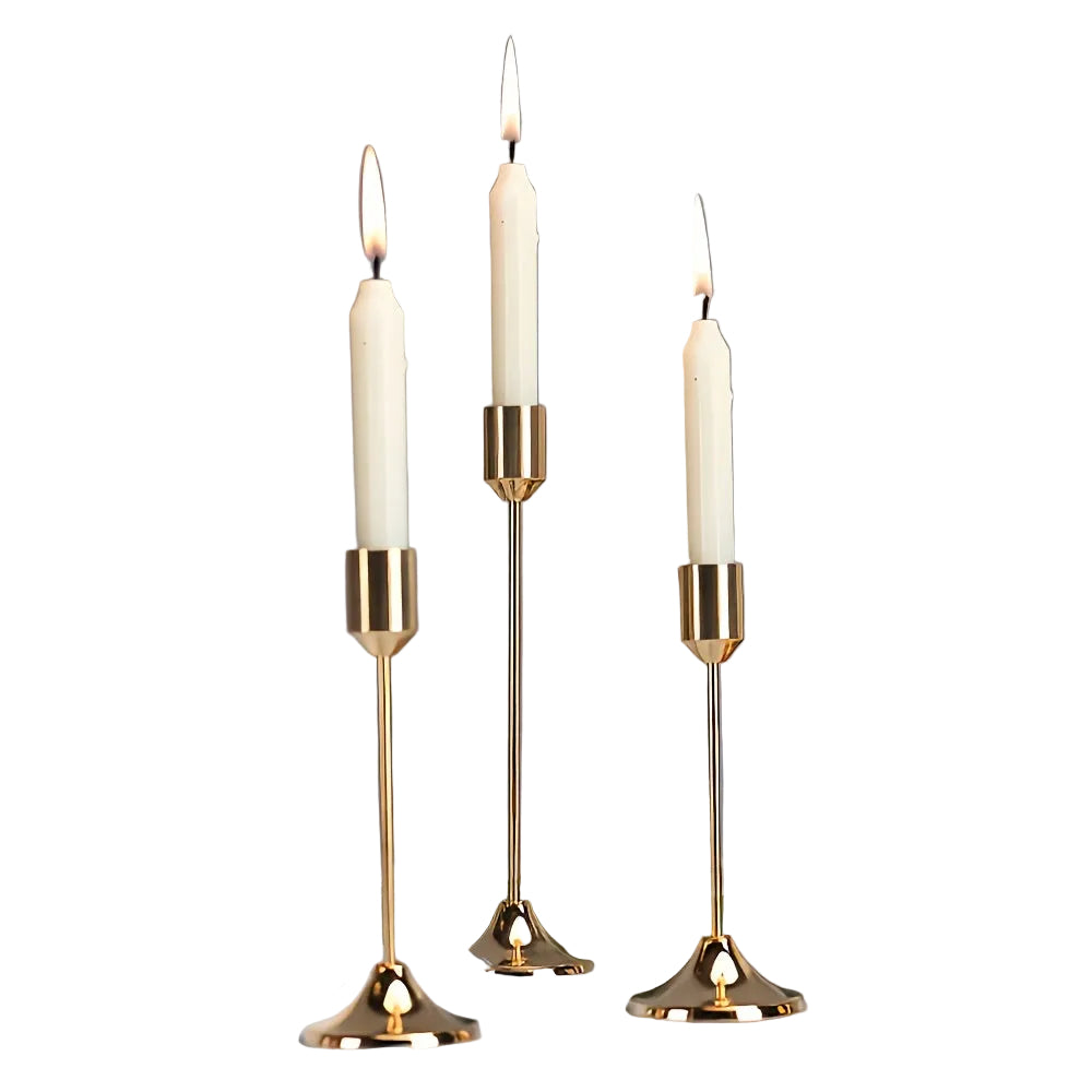 Trendbay 3-Piece French Golden Metal Candle Holder Set – Decorative L-Shaped