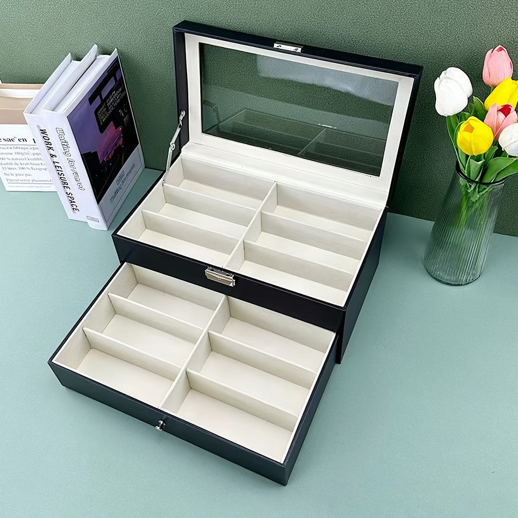 Trendbay 12-Slot Double-Layer Glasses Storage Box – Eyewear & Jewelry Organizer with Display Lid