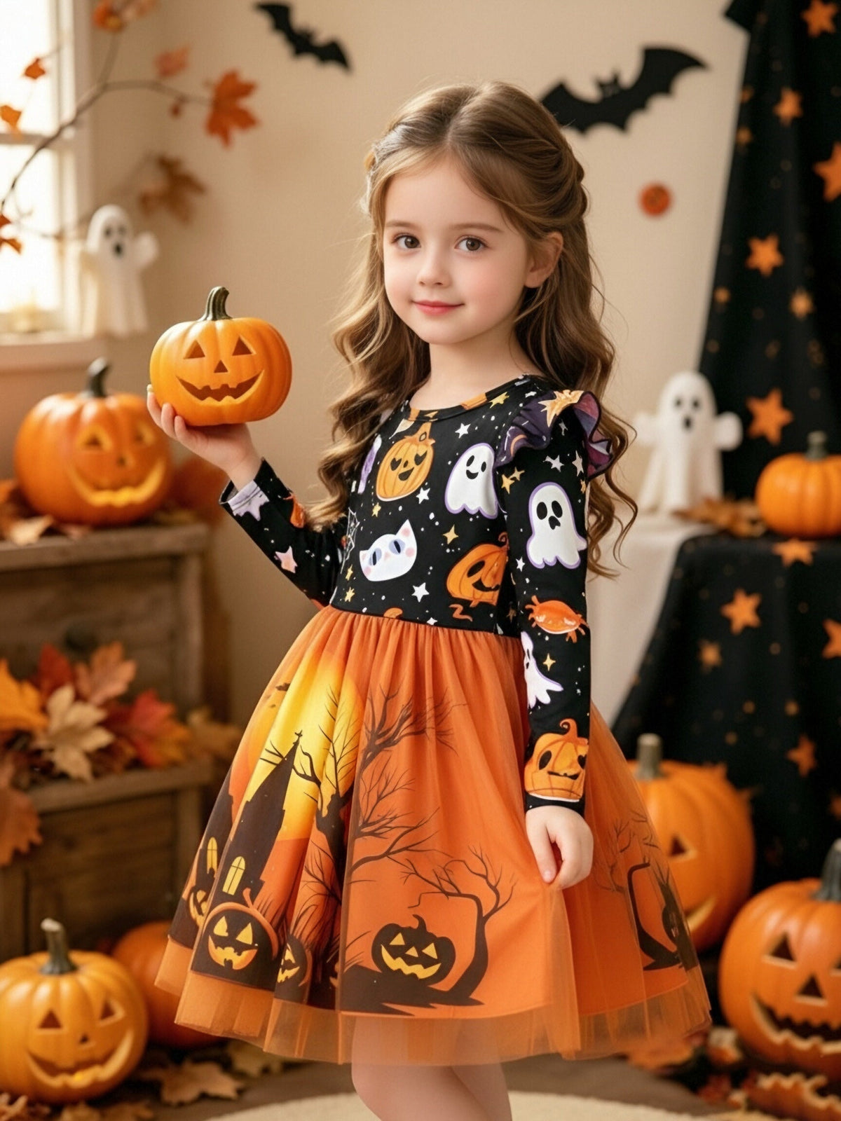 Trendbay Girls’ Orange Halloween Dress Ages 5–6y