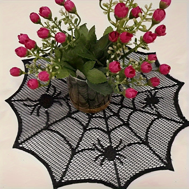 Trendbay 4-Piece Black Lace Halloween Placemats – 30 × 30CM Round Polyester