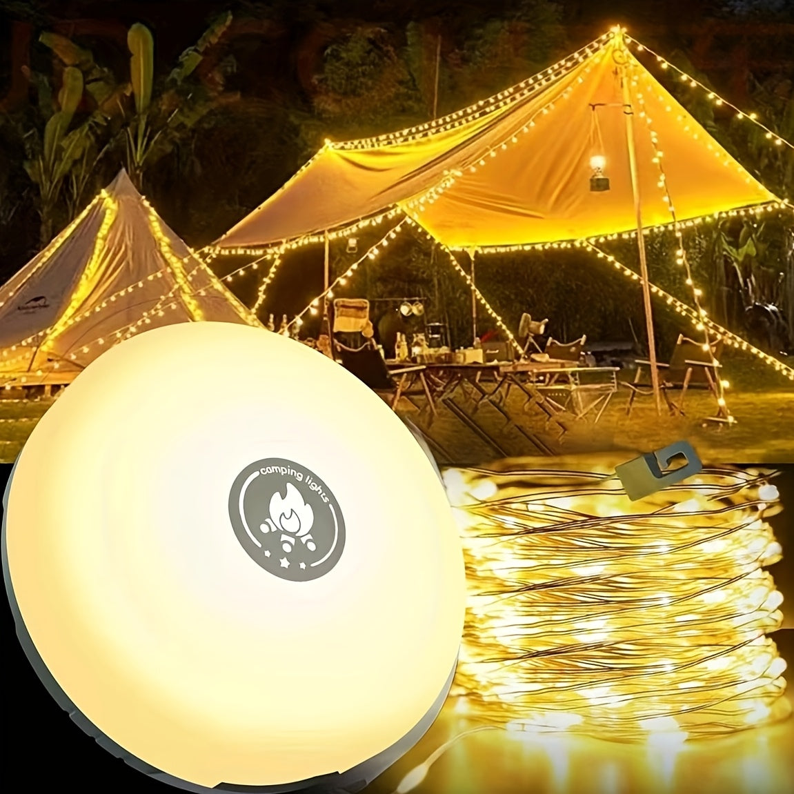 Trendbay 1-Pack USB Rechargeable Camping String Lights Warm Light