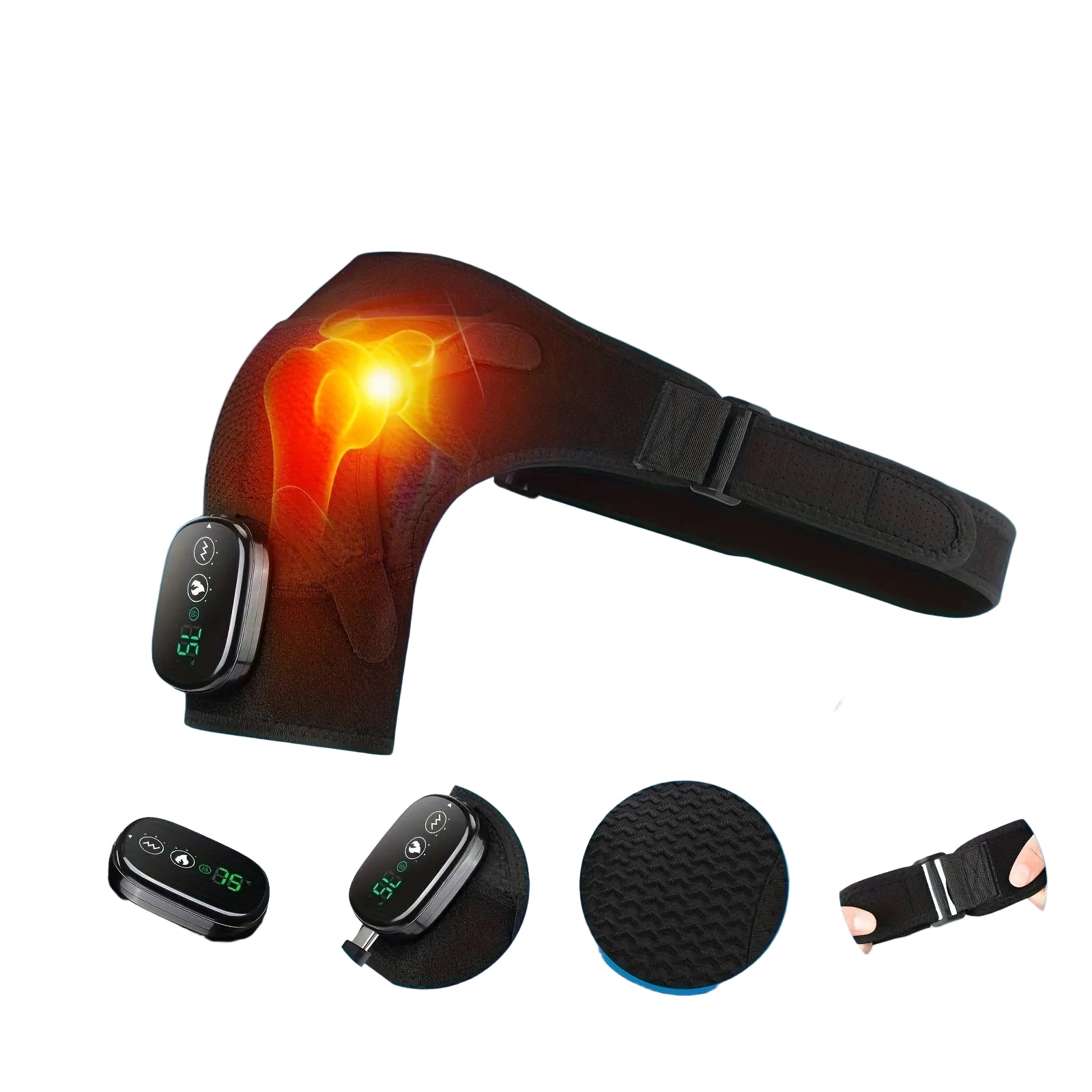 Trendbay Black Wireless Heated Shoulder Massager with Adjustable Heating & Vibration