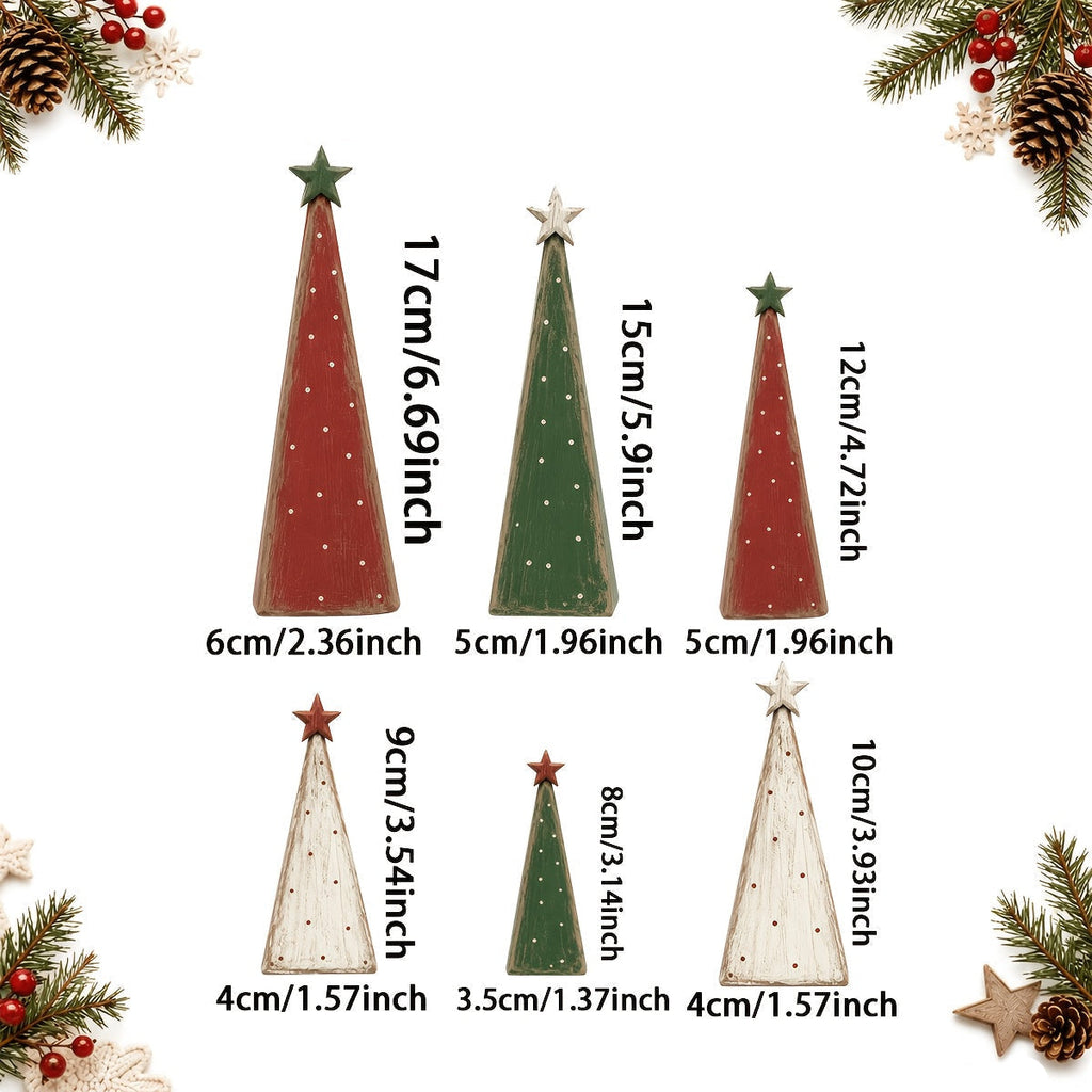 Trendbay 6pcs Retro Multi-Layer Flat Wooden Christmas Tree Ornament Set