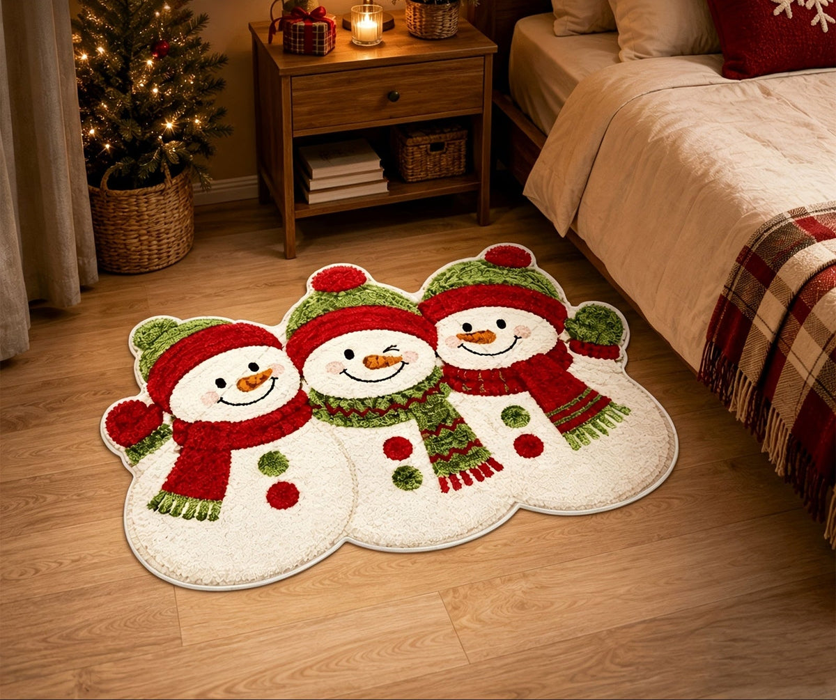 Trendbay Christmas Snowman Velvet Bath Rug 2D Flat 1pc