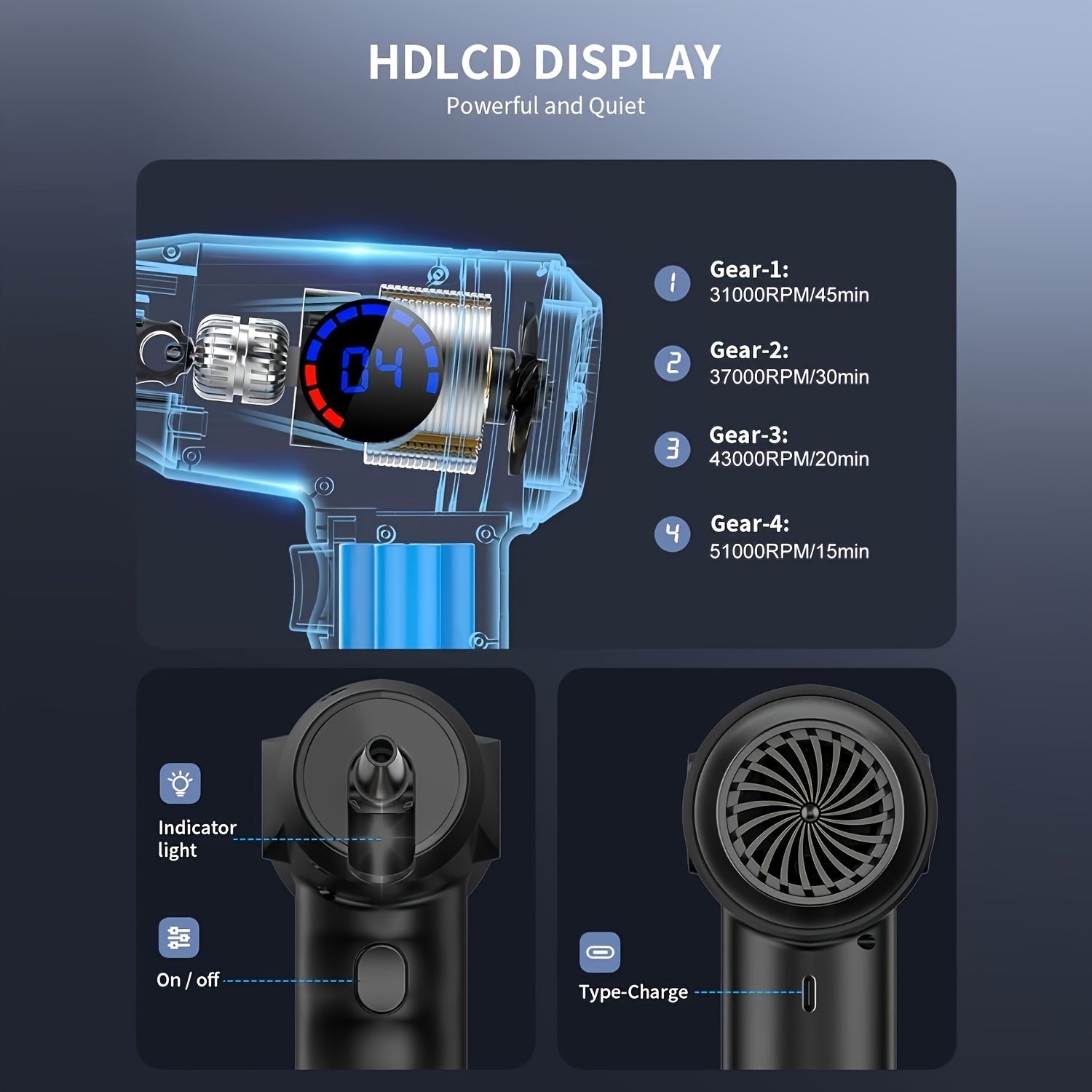 Trendbay Cordless Electric Air Duster “ 51000RPM Compressed Air Blower with LCD Display