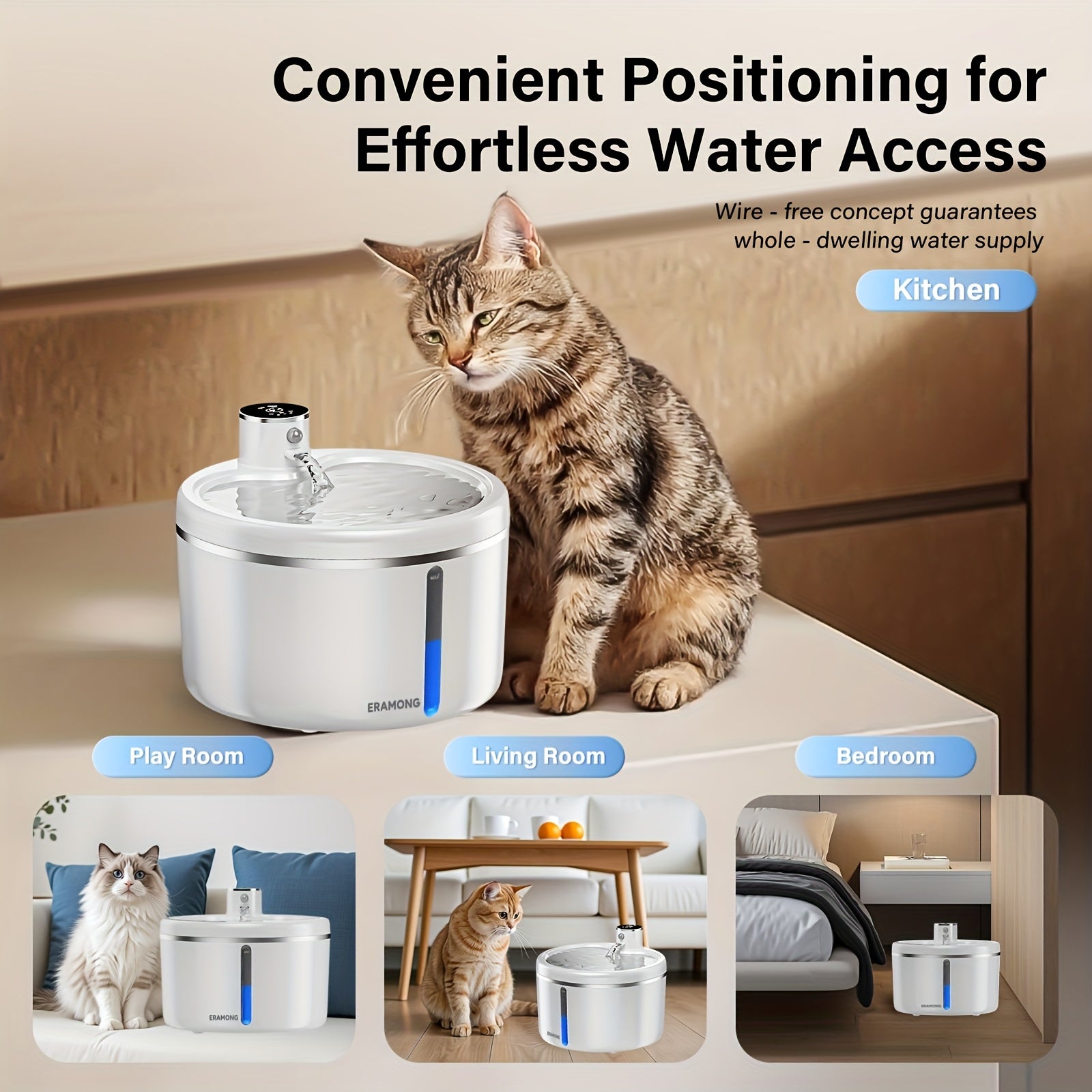 Trendbay Wireless Pet Water Fountain – 3L Smart Auto Dispenser with Motion Sensor