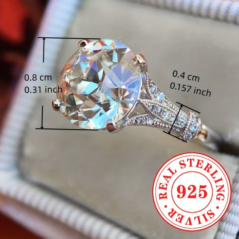 Trendbay 925 Sterling Silver Moissanite Engagement Ring – 4-Prong Vintage Style Wedding Ring