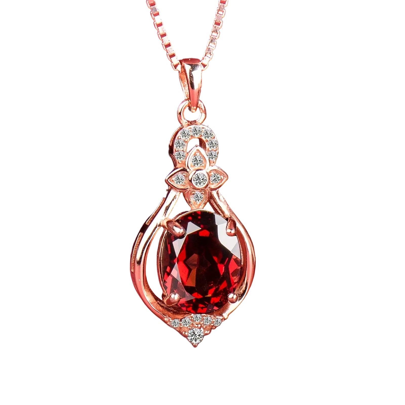 Trendbay Sterling Silver Natural Garnet Pendant Necklace – Elegant Wine Red Gemstone Jewelry