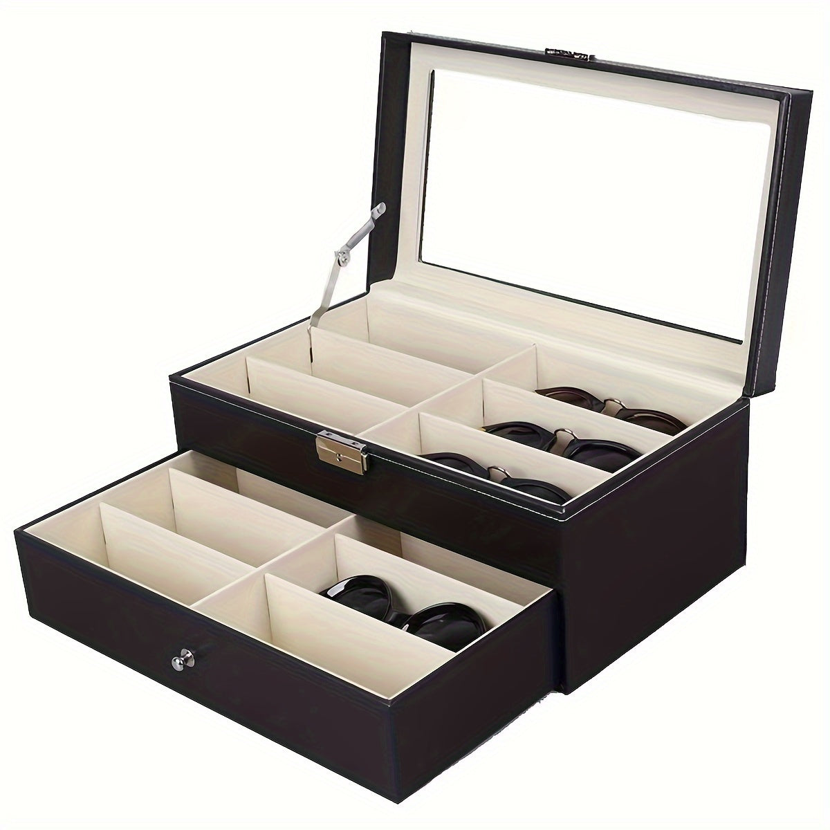 Trendbay 12-Slot Double-Layer Glasses Storage Box – Eyewear & Jewelry Organizer with Display Lid