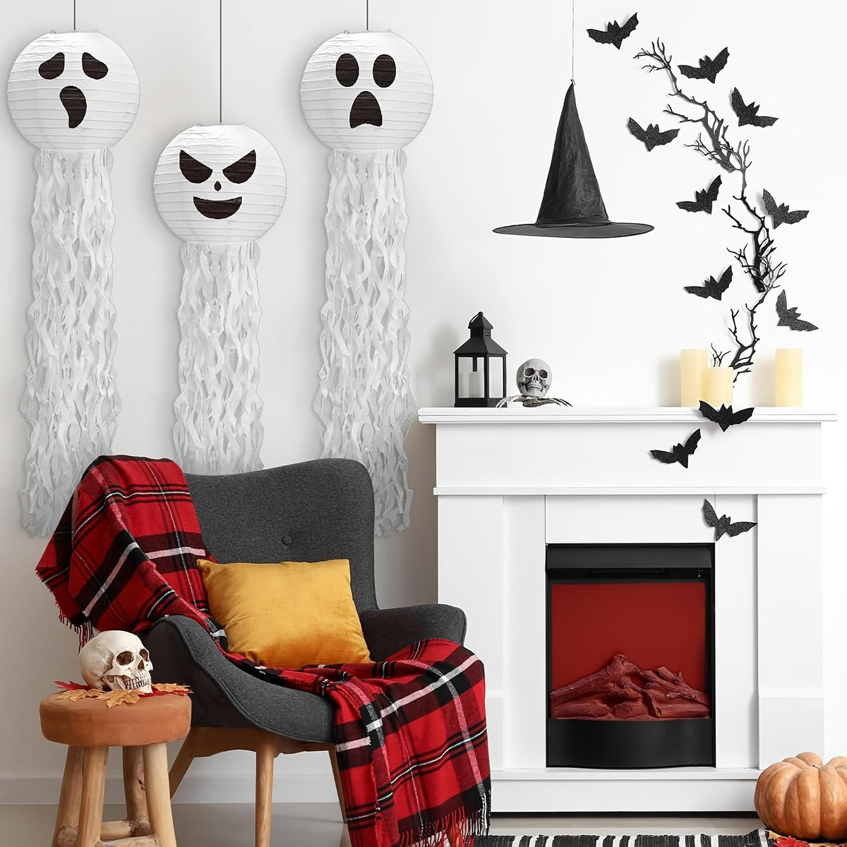 Trendbay 6pcs Halloween Paper Lanterns 78×20CM White Spooky